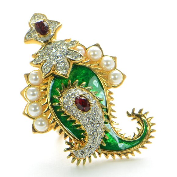 Kenneth Jay Lane KJL Crystal & Pearl Large Paisley Ring - Picture 3 of 6